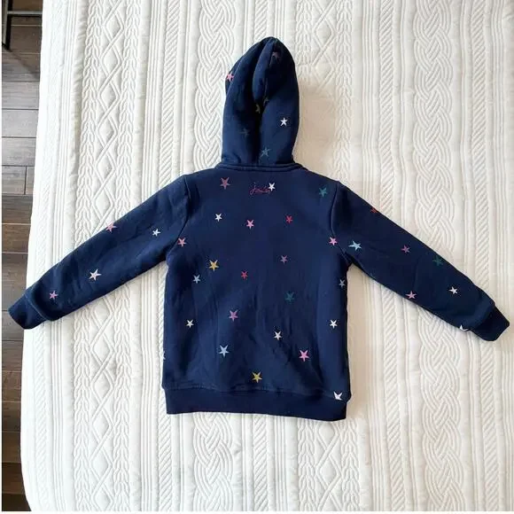 Joules Girls Navy Star Print Sherpa Lined Zip Hoodie Jacket Size 7Y - Picture 2 of 2